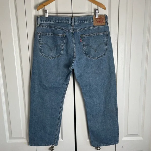 Levi’s 505 Straight Fit Jeans Men’s 36x29 (actual 35x26) Blue Casual *Hemmed* - Picture 4 of 14